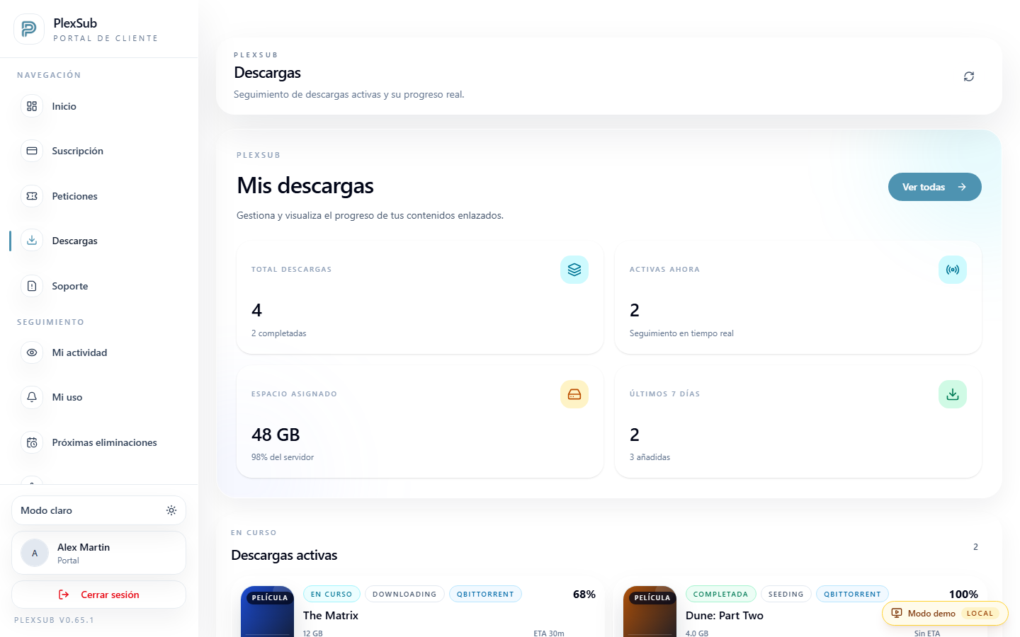 Seguimiento de descargas del portal del cliente