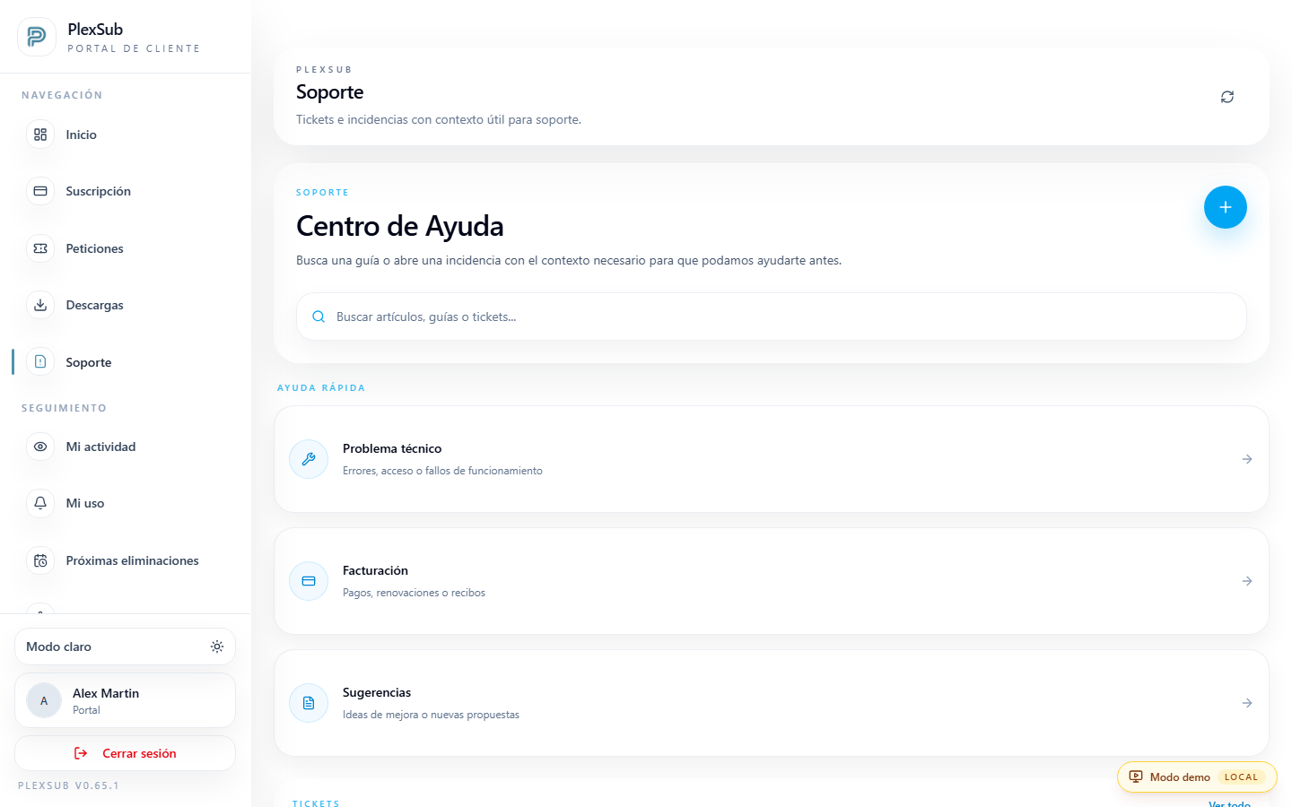 Centro de ayuda del portal del cliente